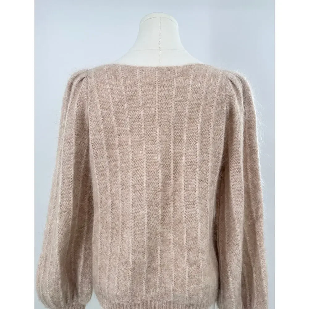 Sezane Aretha Kid Mohair Wool Sweater Tan Beige Pullover Knit M